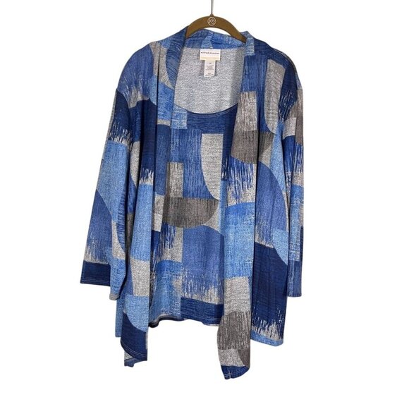 Alfred Dunner Coastal Cardigan Blue 3X Resort Preppy Western Classic Colorful - Picture 1 of 9